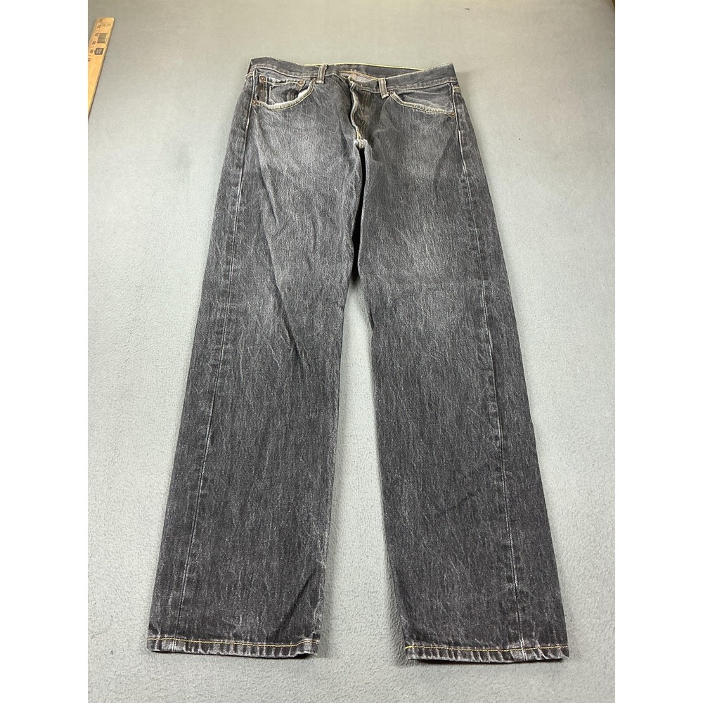 Levis 501 Jeans Mens 34x34 Gray Straight Button Fly Charcoal Wash Denim Classic